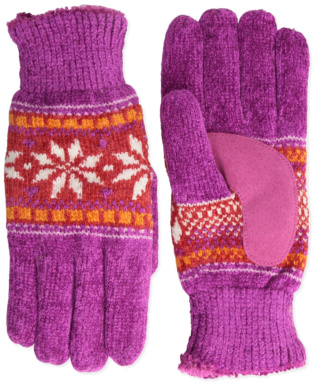 isotoner 女士高山雪花雪尼尔手套,带麂皮绒 boomerang 棕榈